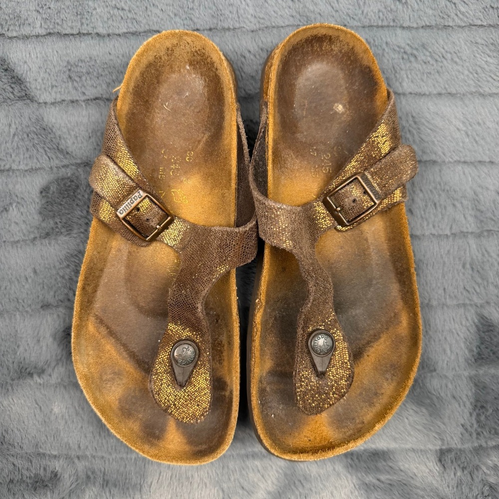 Papillio Birkenstock Gizeh Sandals Metallic Gold Snake Brown 38 L7 M5 13586